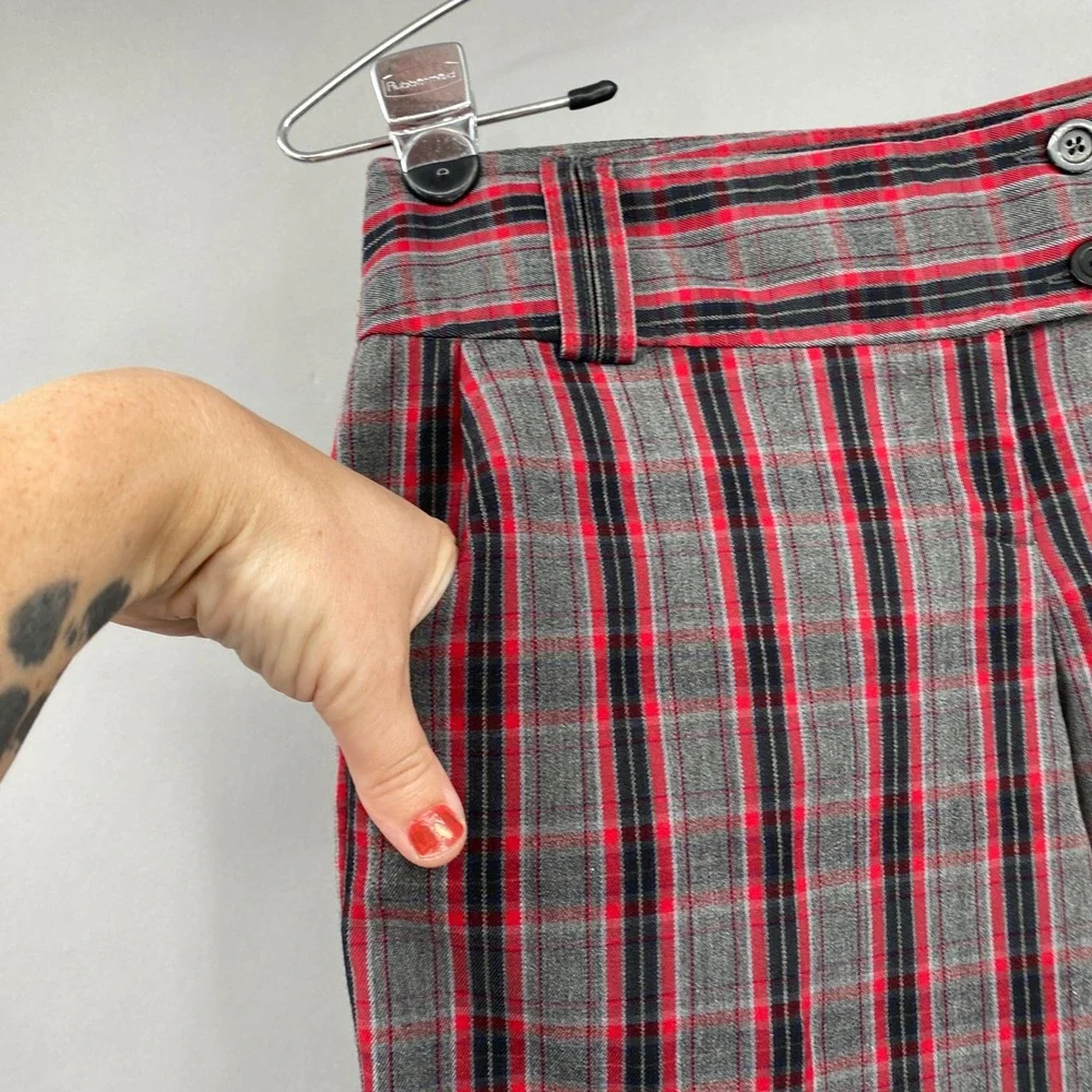 Vtg No Boundaries Plaid Wide Leg Trousers Pants Womens 5 Red Grey Cuffed Y2K